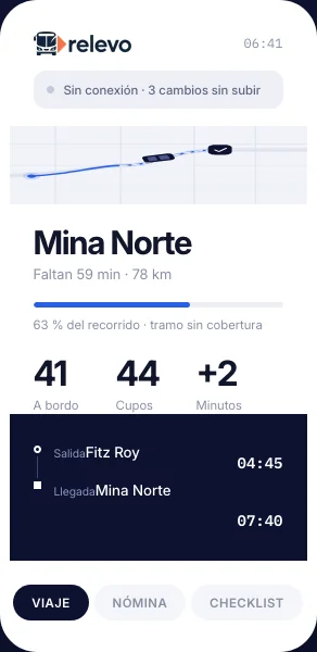 App móvil de relevo mostrando el viaje en curso